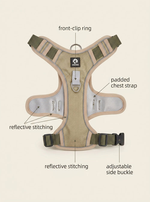 No-Pull Dog Harness - feature callouts front clip padded strap reflective