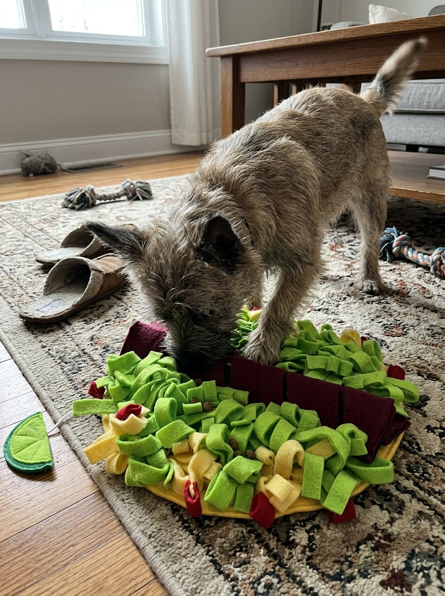 Dog Snuffle Mat - dog snuffling engaged in living room